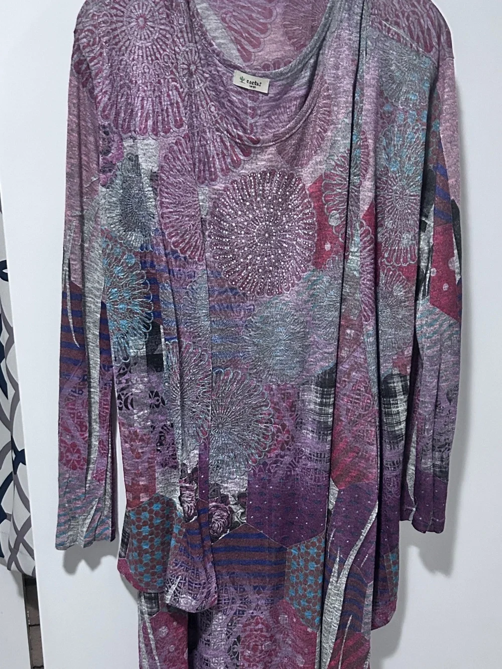 Cactus Purple Printed Tank Dress with Matching Cardigan